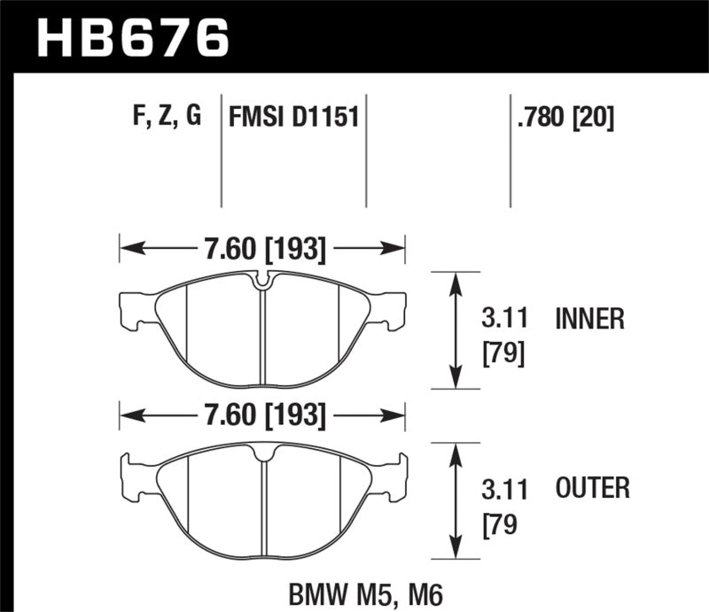 Hawk 06-10 BMW M5 / M6 Perf Ceramic Street Front Brake Pads