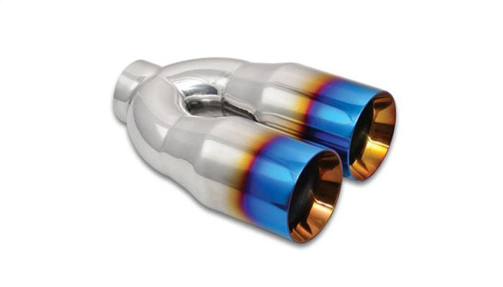 Vibrant 2.5in ID Dual 3.5in OD Round SS Tips (Double Wall, Straight Cut) with Burnt Blue Finish - Attacking the Clock Racing