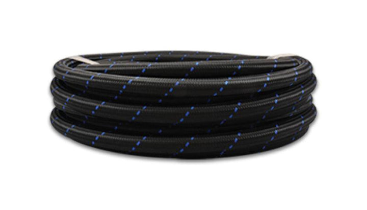 Vibrant -6 AN Two-Tone Black/Blue Nylon Braided Flex Hose (20 foot roll) - Attacking the Clock Racing