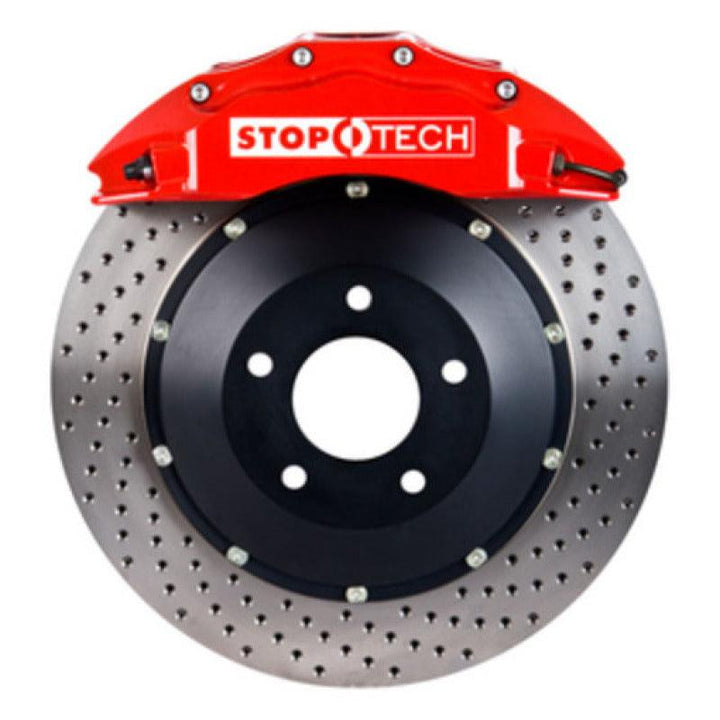 StopTech 08-10 Audi S5 Front BBK w/ Red ST-60 Calipers Drilled 380x32mm Rotors Pads Lines - Attacking the Clock Racing