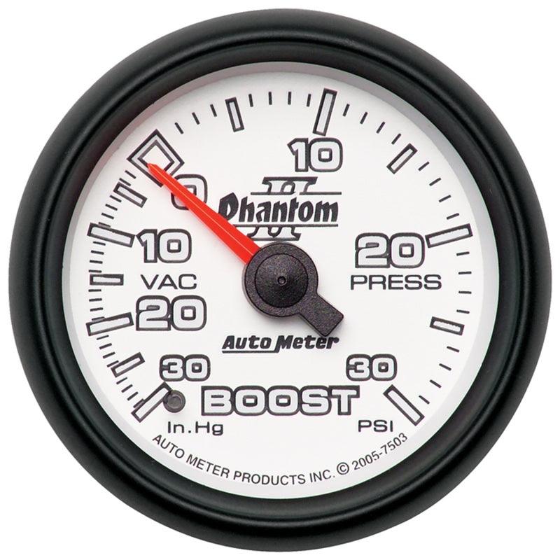 Autometer Phantom II 52.4mm Mechanical Vacuum / Boost Gauge 30 In. HG/30 PSI - Attacking the Clock Racing