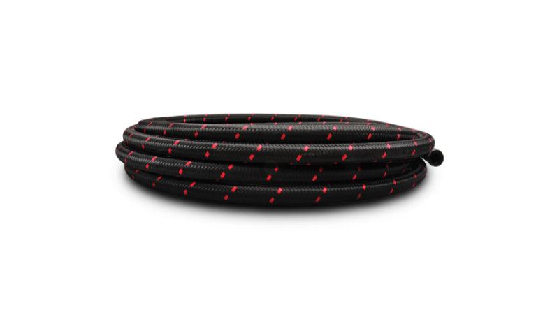 Vibrant -4 AN Two-Tone Black/Red Nylon Braided Flex Hose (10 foot roll) - Attacking the Clock Racing