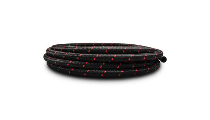 Vibrant -6 AN Two-Tone Black/Red Nylon Braided Flex Hose (10 foot roll) - Attacking the Clock Racing