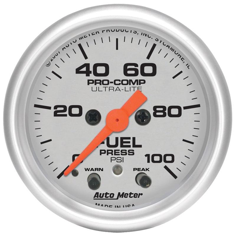 Autometer Ultra-Lite 52mm 0-100 PSI Fuel Pressure w/ Peak Memory Warning Gauge - Attacking the Clock Racing