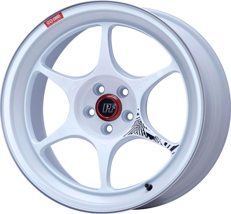 Enkei PF06 18x8.5in 5x100 BP 45mm Offset 75mm Bore White Machined Wheel - Attacking the Clock Racing