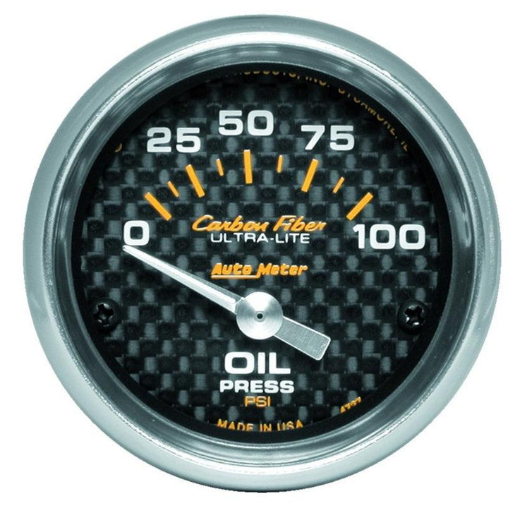 Autometer Carbon Fiber 52mm 100 PSI Electronic Oil Pressure Gauge - Attacking the Clock Racing