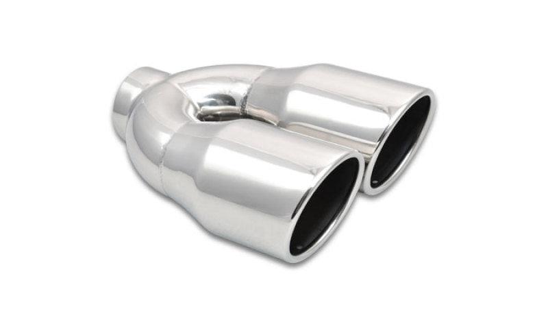 Vibrant 2.5in ID Dual 3.5in OD Round SS Exhaust Tip (Single Wall Angle Cut) - Attacking the Clock Racing