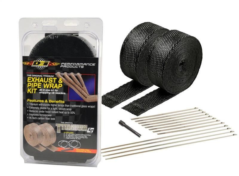 DEI Exhaust Wrap Kit - Black Titanium Wrap Locking Ties & Locking Tie Tool - Attacking the Clock Racing