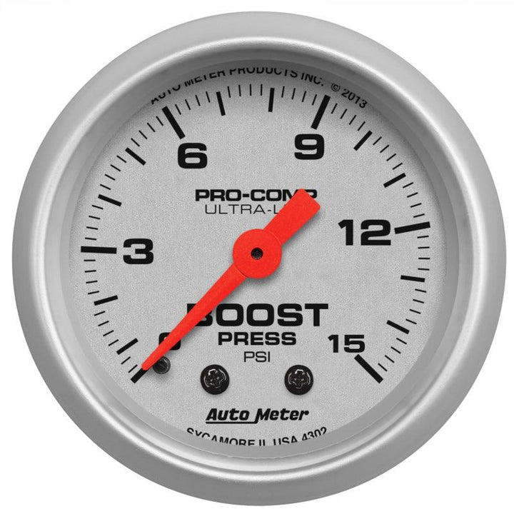 Autometer Ultra-Lite 52mm 0-15 PSI Mechanical Boost Gauge - Attacking the Clock Racing