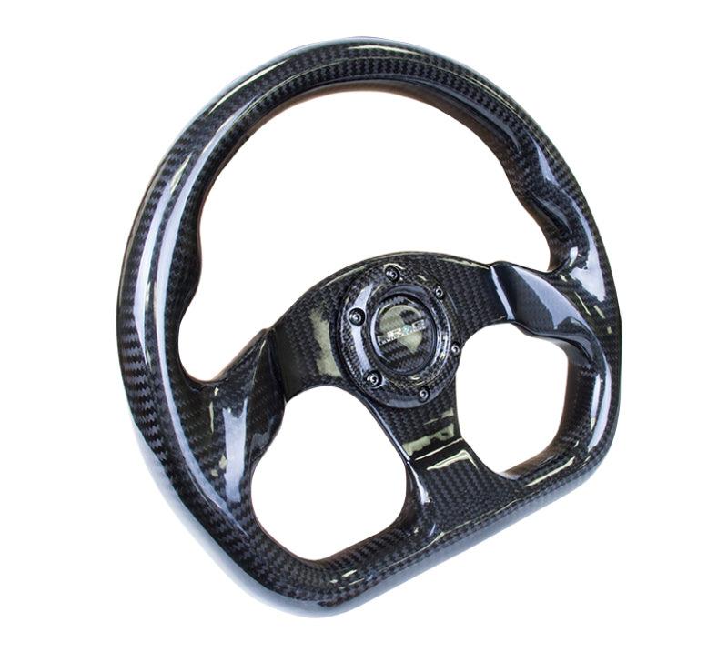 NRG Carbon Fiber Steering Wheel (320mm) Flat Bottom w/Shiny Black Carbon - Attacking the Clock Racing