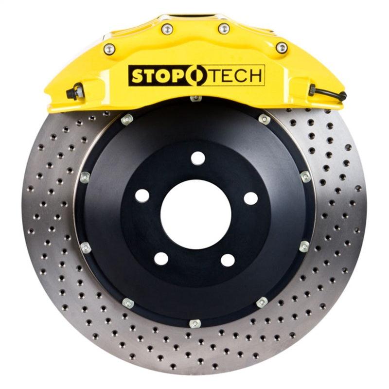 StopTech 08-10 Audi S5 Front BBK w/ Yellow ST-60 Calipers Drilled 380x32mm Rotors Pads Lines - Attacking the Clock Racing