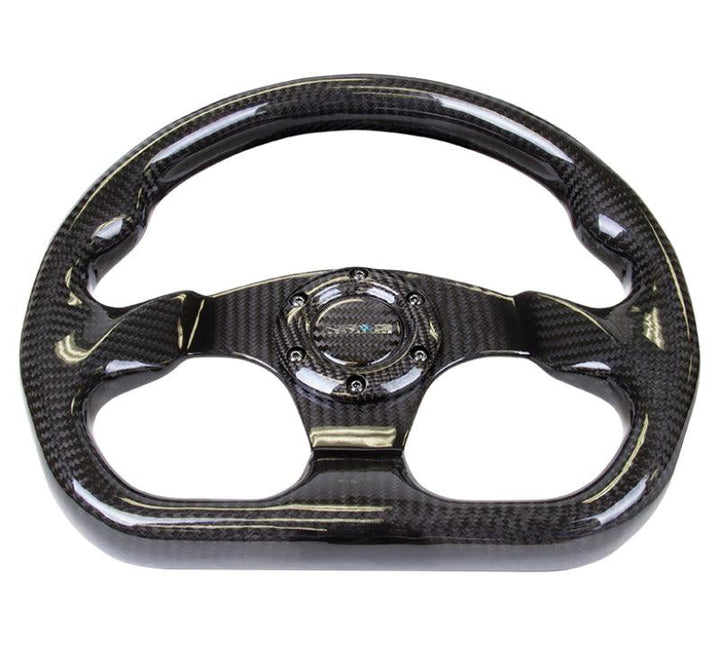 NRG Carbon Fiber Steering Wheel (320mm) Flat Bottom w/Shiny Black Carbon - Attacking the Clock Racing