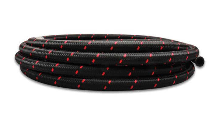 Vibrant -6 AN Two-Tone Black/Red Nylon Braided Flex Hose (5 foot roll) - Attacking the Clock Racing