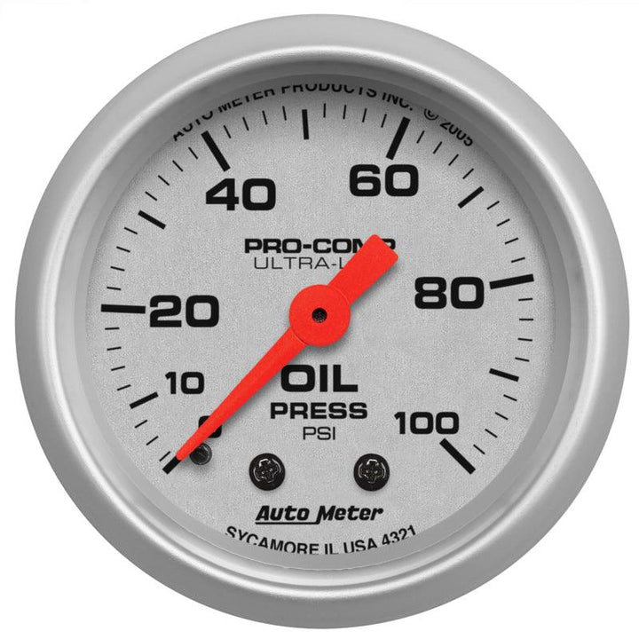 Autometer Ultra-Lite 52mm 0-100 PSI Mechanical Oil Pressure Gauge - Attacking the Clock Racing