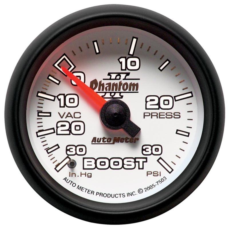 Autometer Phantom II 52.4mm Mechanical Vacuum / Boost Gauge 30 In. HG/30 PSI - Attacking the Clock Racing