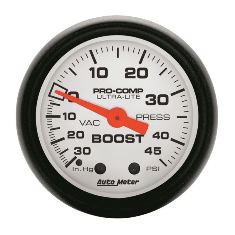 Autometer Phantom 52mm 30in Hg-Vac/45PSI Mechanical Vacuum/Boost Gauge - Attacking the Clock Racing