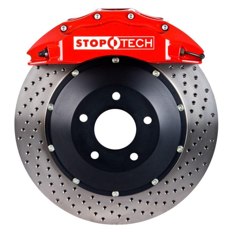 StopTech 08-10 Audi S5 Front BBK w/ Red ST-60 Calipers Drilled 380x32mm Rotors Pads Lines - Attacking the Clock Racing